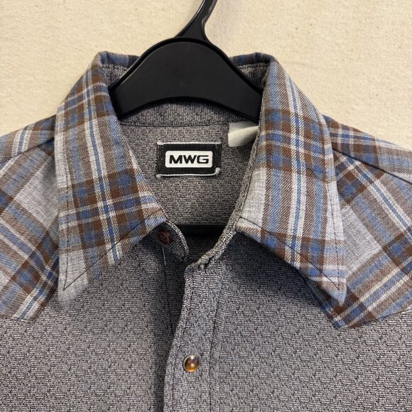MWG Western Shirt Vintage Pearl Snap Button Size Medium Large - Picture 3 of 9